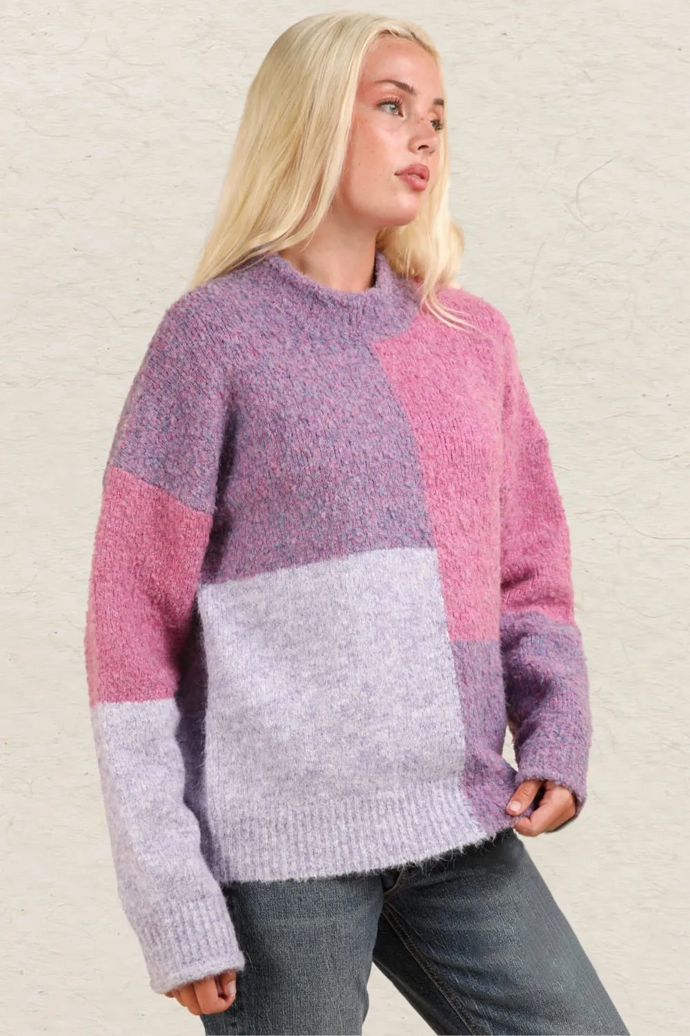 Color Block Mock Sweater - Pink