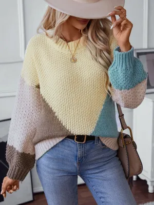 Color Block Round Neck Dropped Shoulder Sweater (2 Colors)