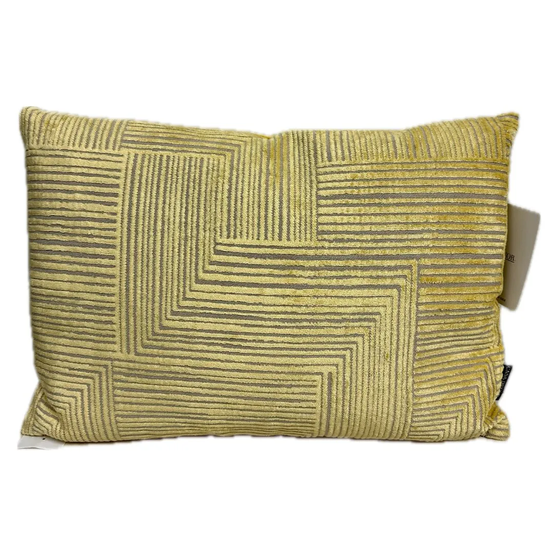 Contemporary Yellow Maze Geometric Throw Pillow with Shimmer Stripes