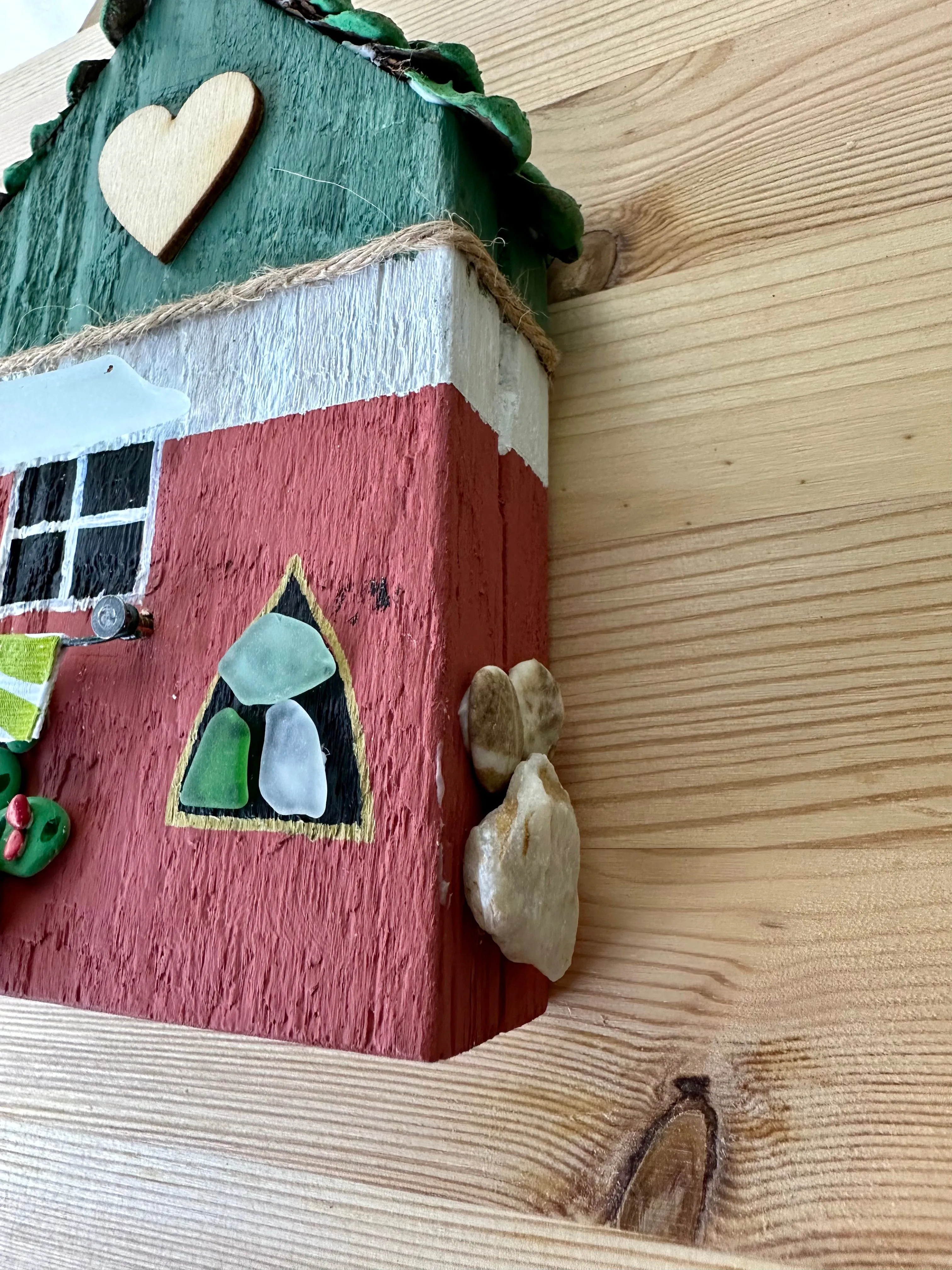 Cottage in the forest - hand painted composed with objects of recovery.