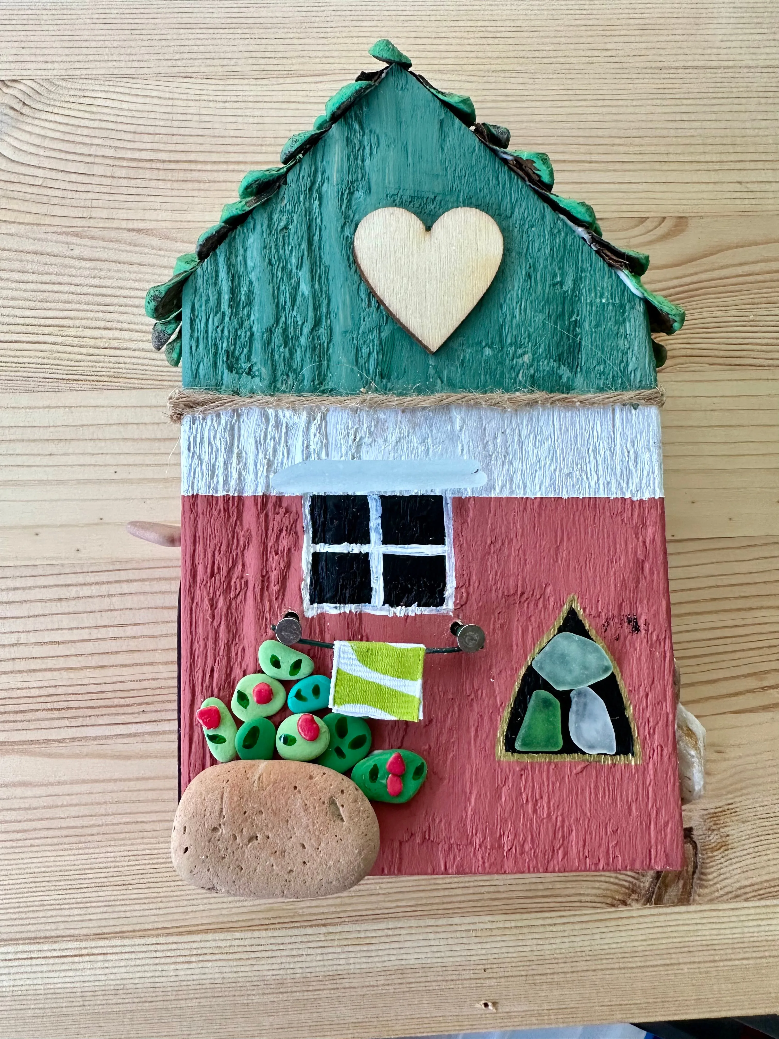 Cottage in the forest - hand painted composed with objects of recovery.
