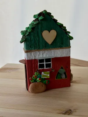 Cottage in the forest - hand painted composed with objects of recovery.