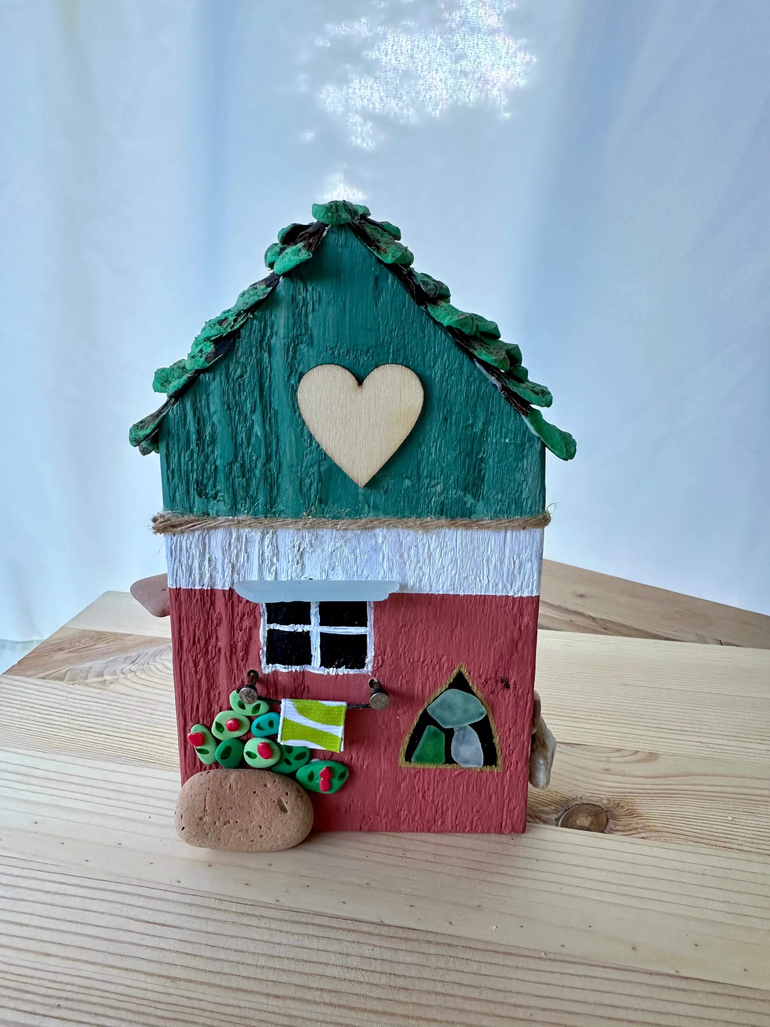 Cottage in the forest - hand painted composed with objects of recovery.