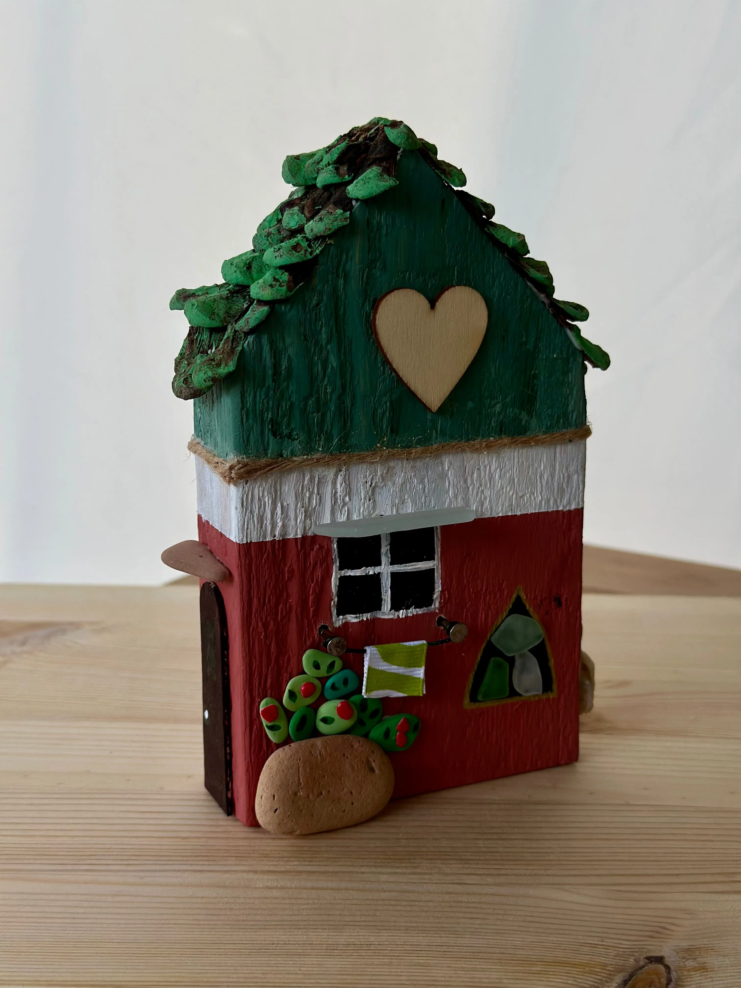 Cottage in the forest - hand painted composed with objects of recovery.