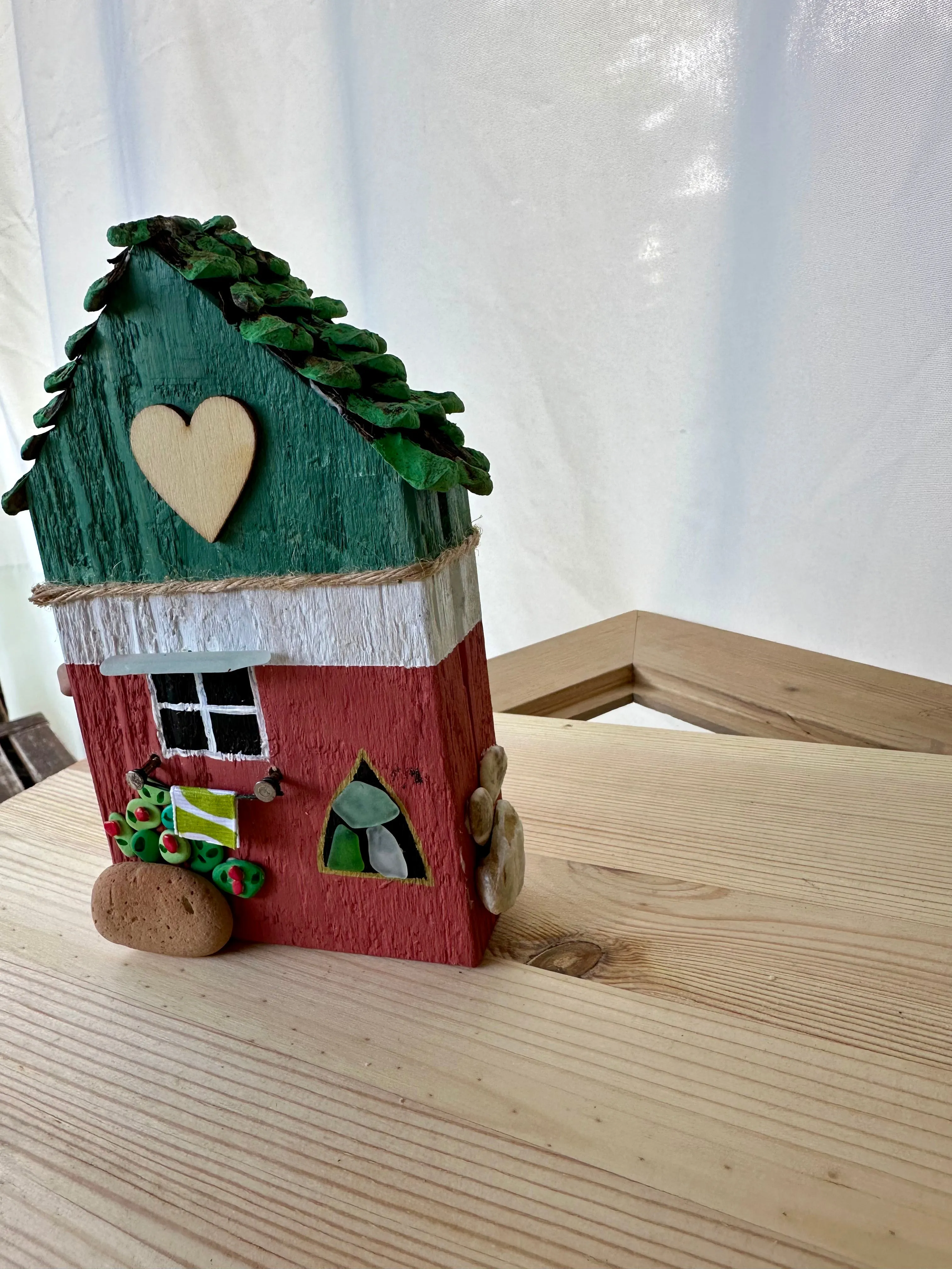 Cottage in the forest - hand painted composed with objects of recovery.