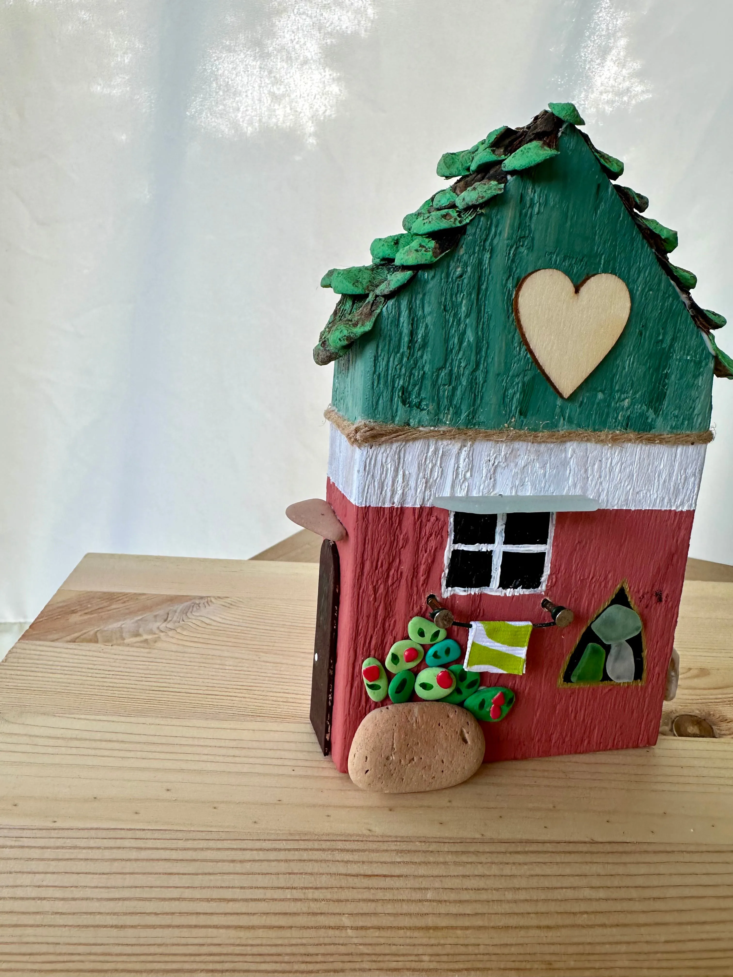 Cottage in the forest - hand painted composed with objects of recovery.
