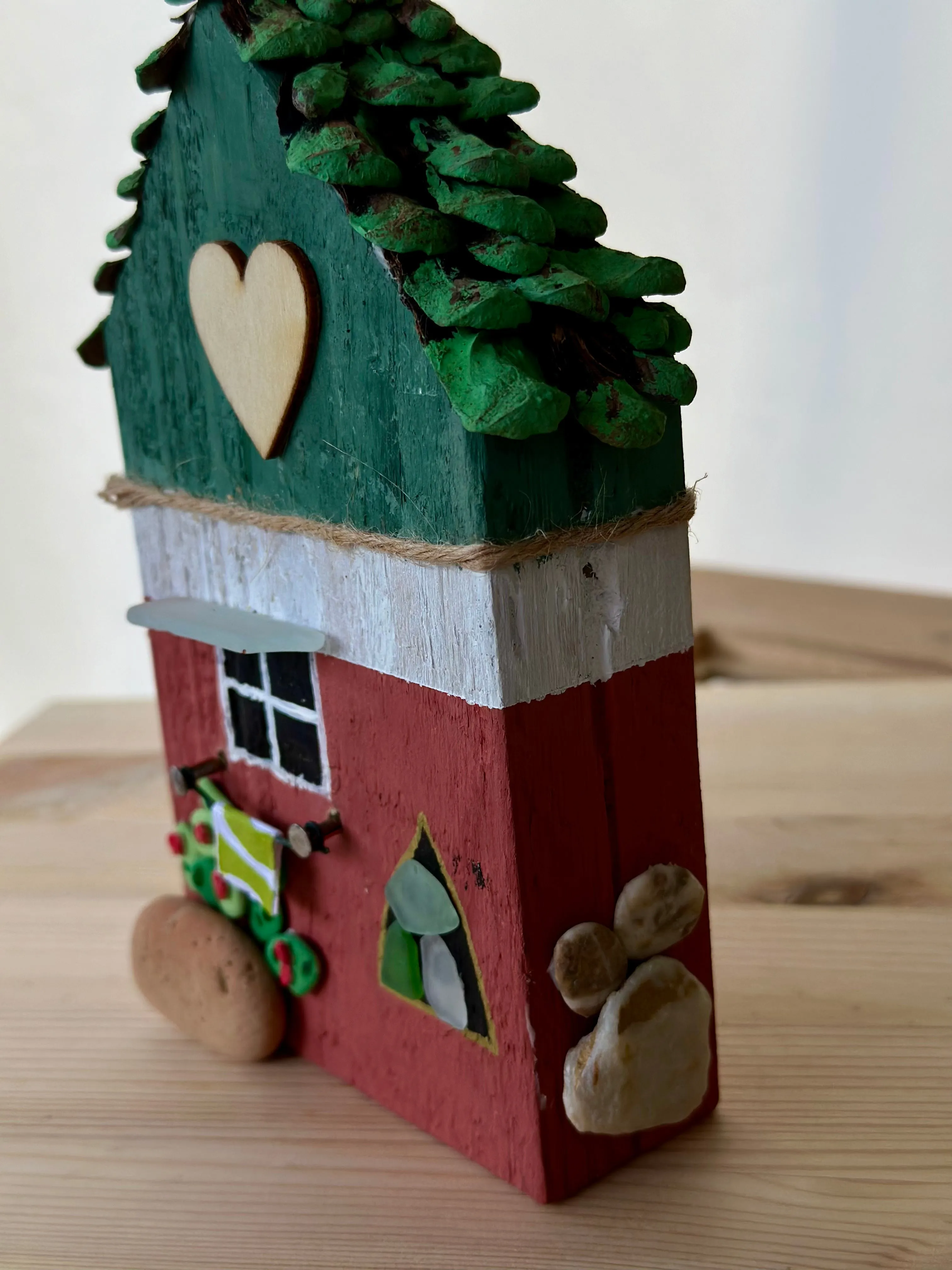 Cottage in the forest - hand painted composed with objects of recovery.
