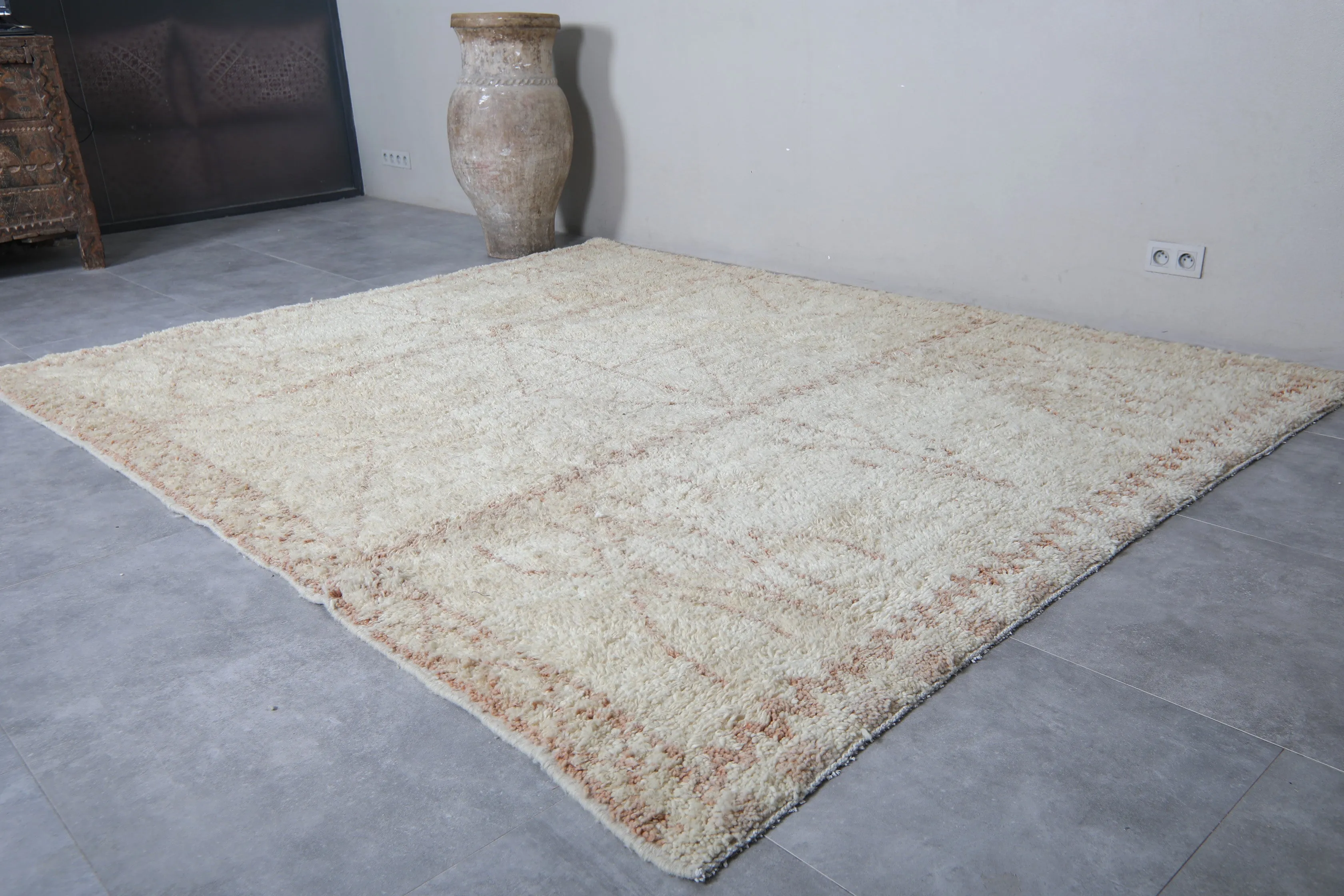 Cream Beni Ourain Moroccan Rug - 7.7 x 9.6 Feet | Handwoven Wool Rug