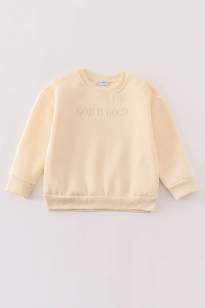 Cream God Is Good Embroidery Mom&me Fleece Sweatshirt