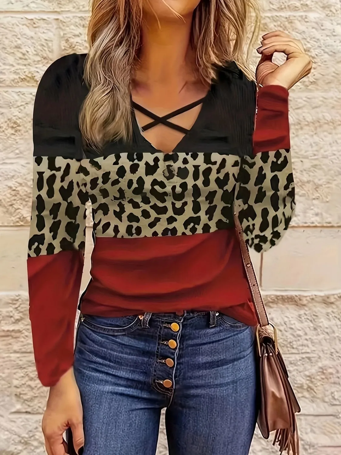 Crisscross Color Block Long Sleeve Top (3 Color Styles)
