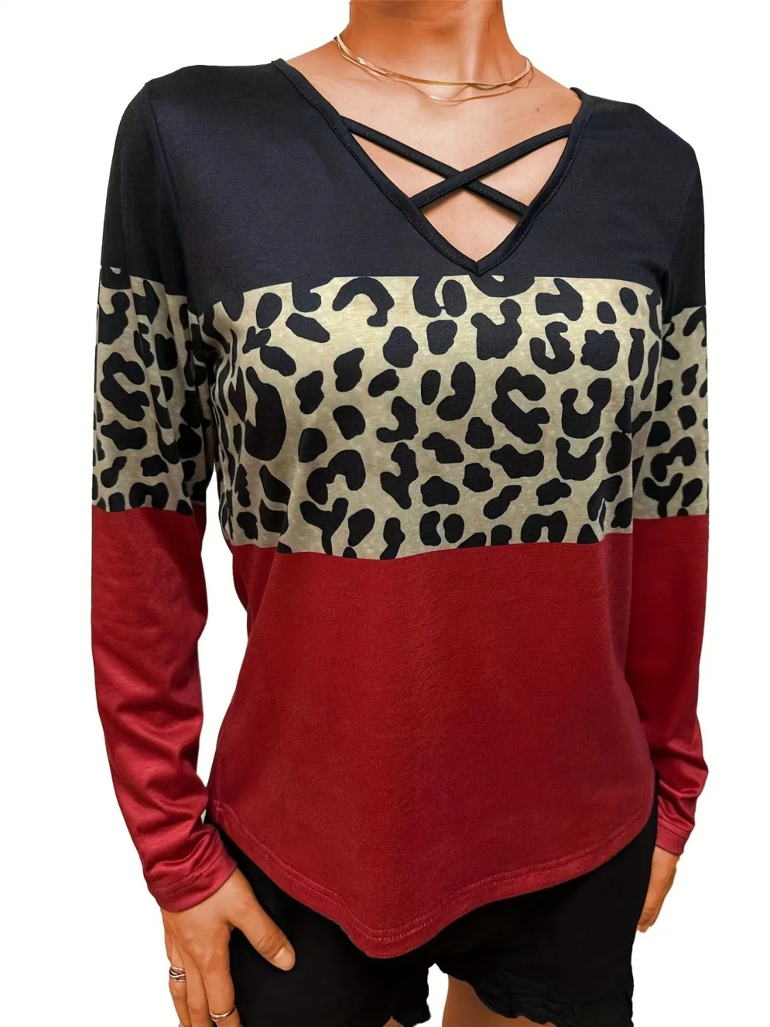 Crisscross Color Block Long Sleeve Top (3 Color Styles)