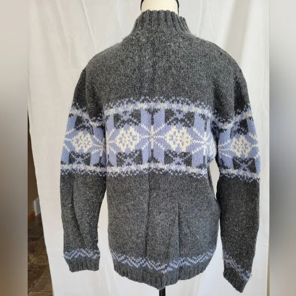 Croft &amp; Barrow VTG grey blue icelandic ski motif zip front wool blend sweater S