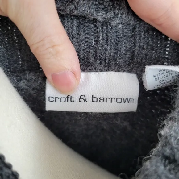 Croft &amp; Barrow VTG grey blue icelandic ski motif zip front wool blend sweater S