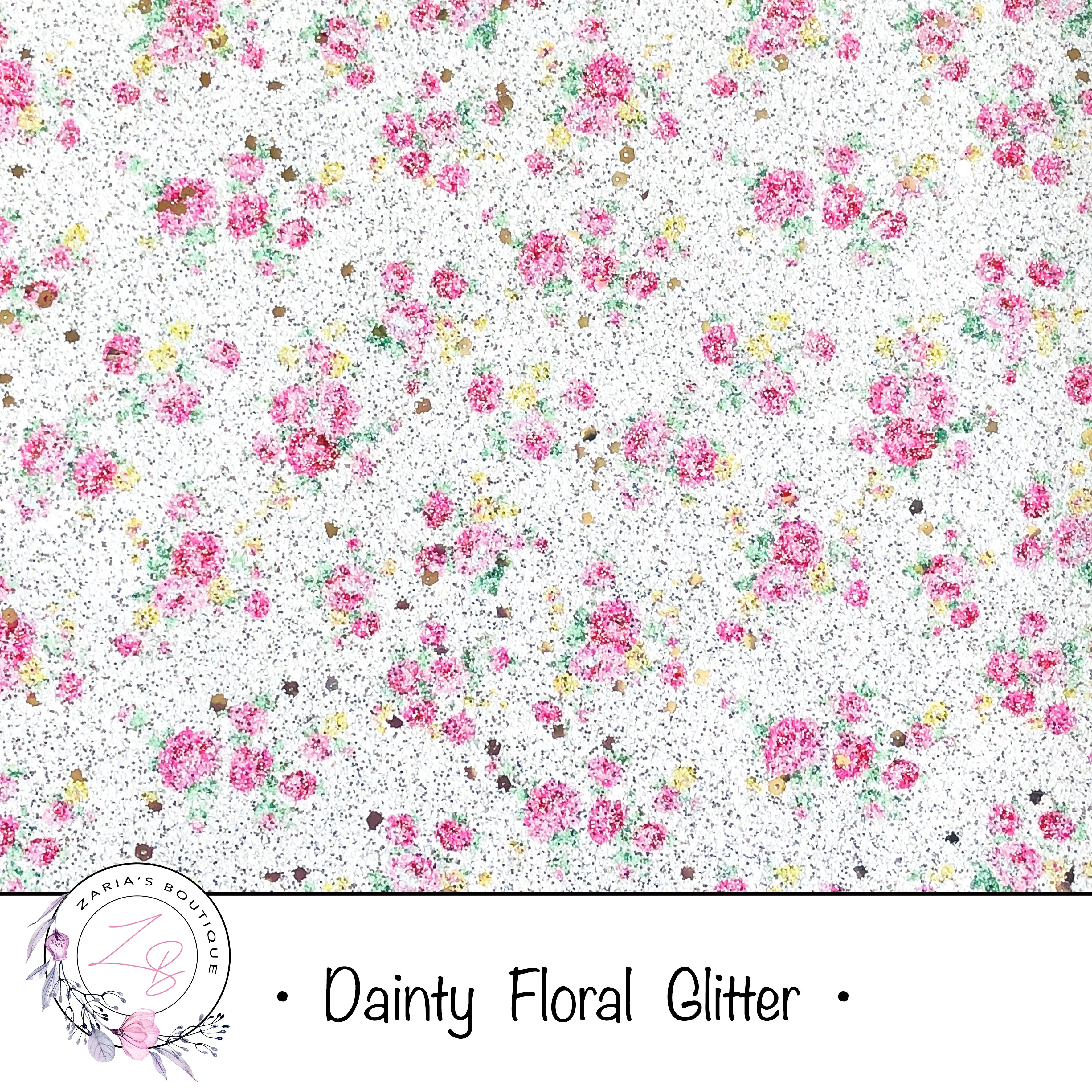 Dainty Floral Glitter ~  3 Colours ~ Pink ~ White ~ Green
