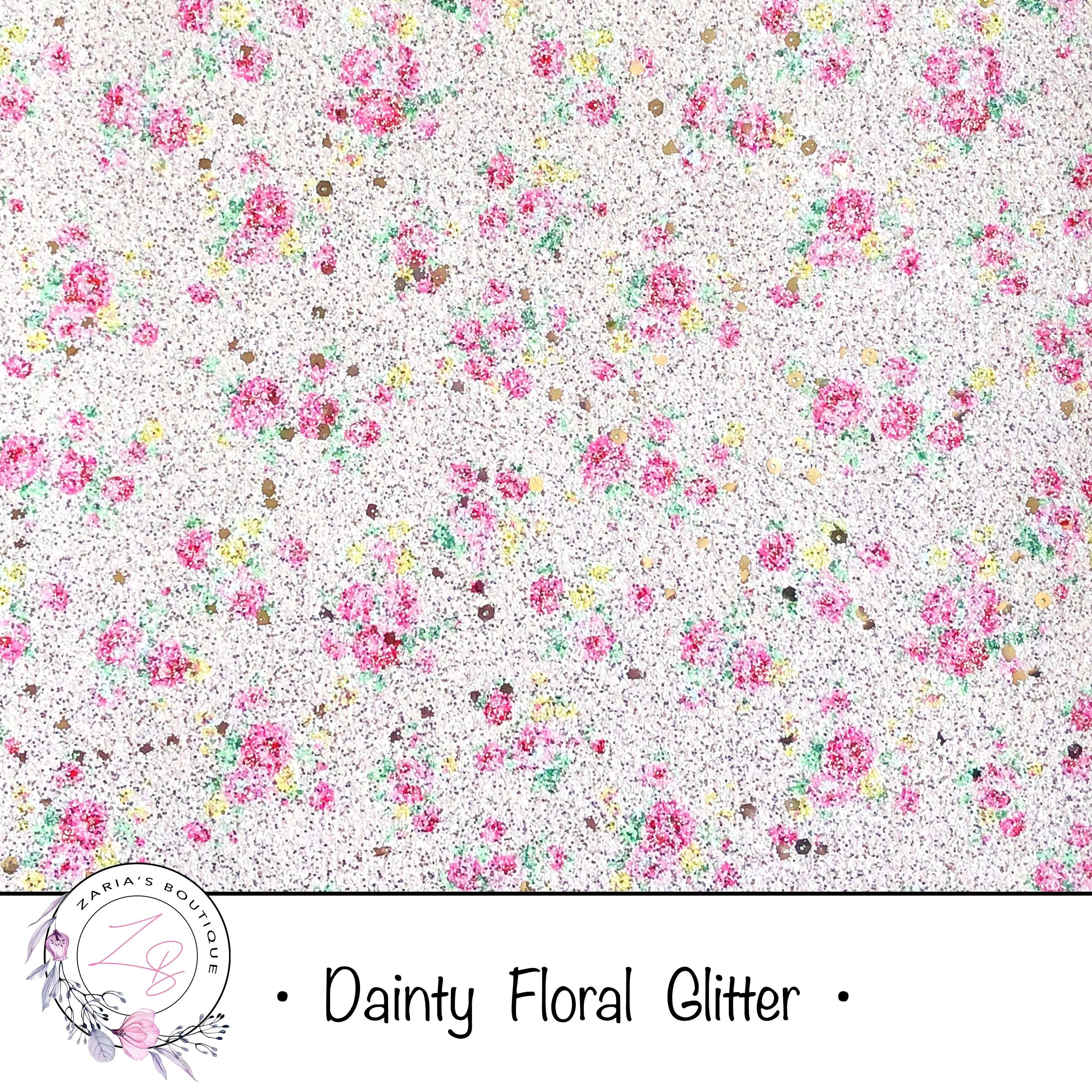 Dainty Floral Glitter ~  3 Colours ~ Pink ~ White ~ Green