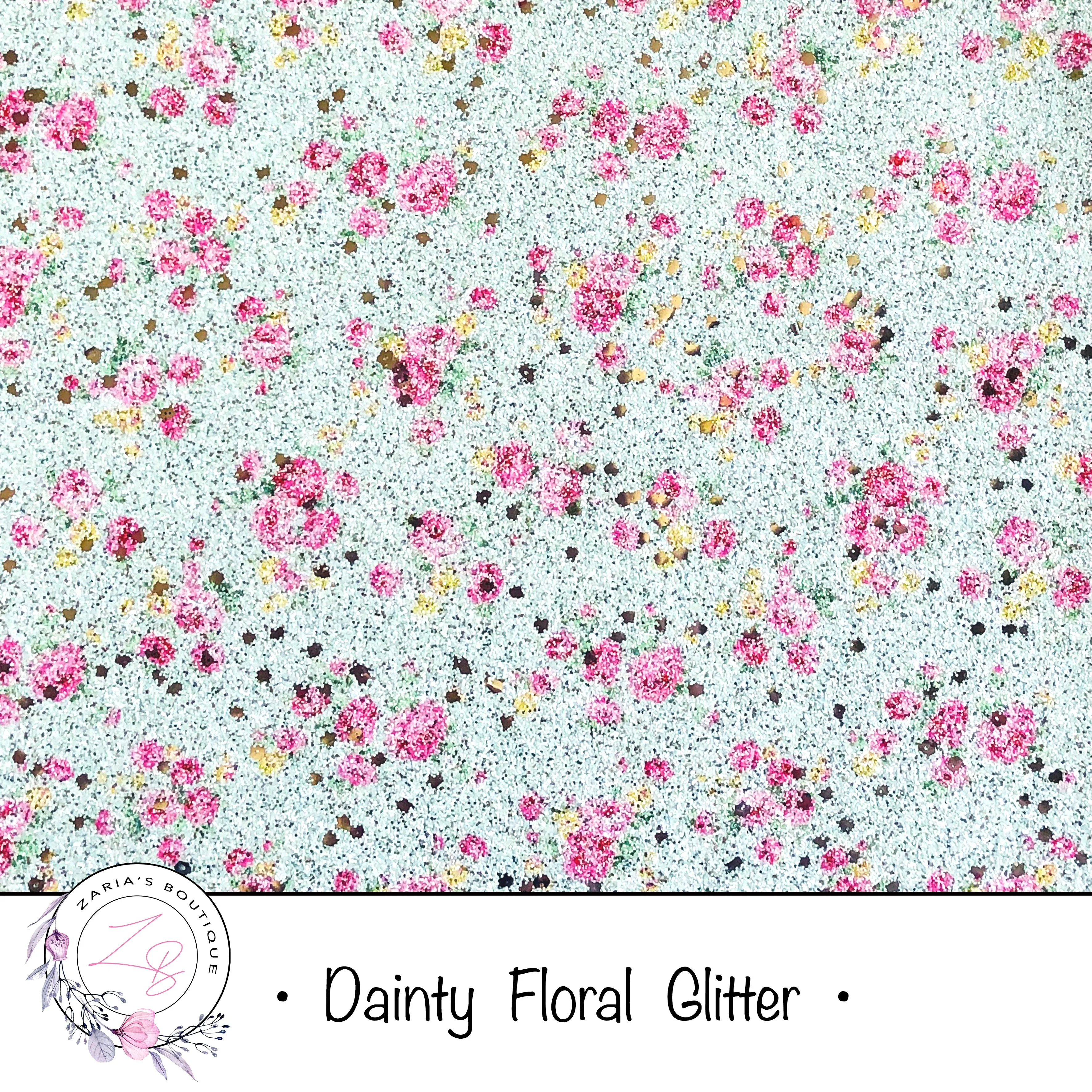 Dainty Floral Glitter ~  3 Colours ~ Pink ~ White ~ Green
