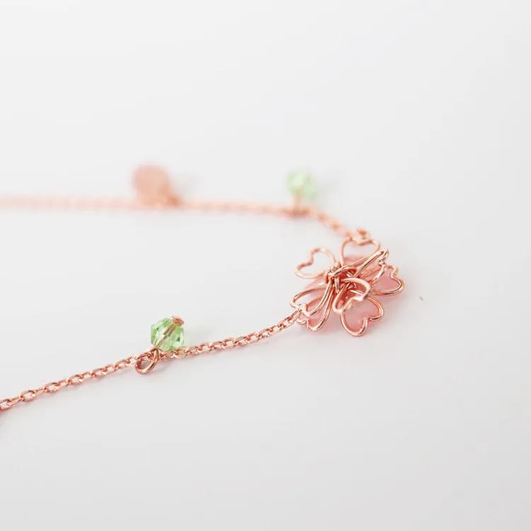 Dainty Pink Crystal Flower Charm Necklace