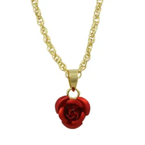 Dainty Red Rose Pendant on Gold-plated Chain - FE510N