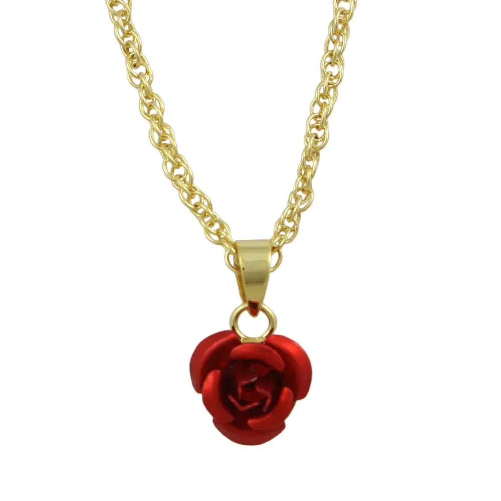 Dainty Red Rose Pendant on Gold-plated Chain - FE510N