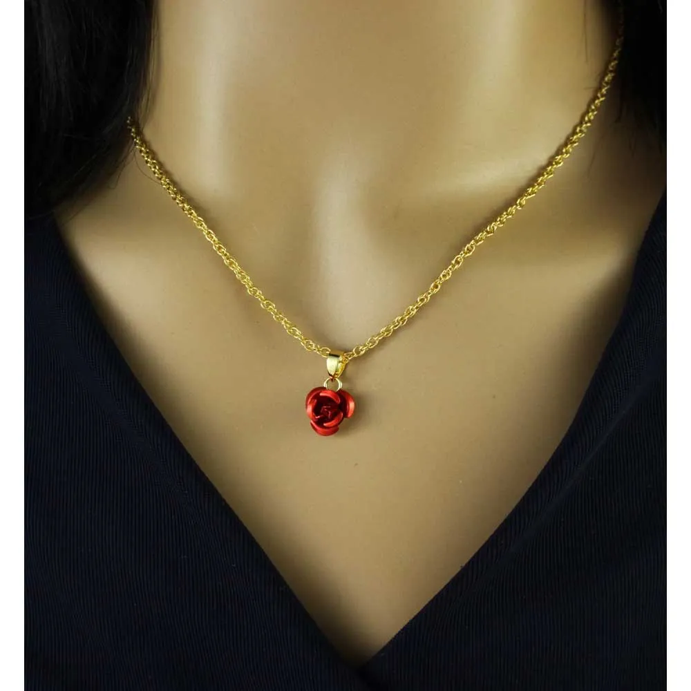 Dainty Red Rose Pendant on Gold-plated Chain - FE510N