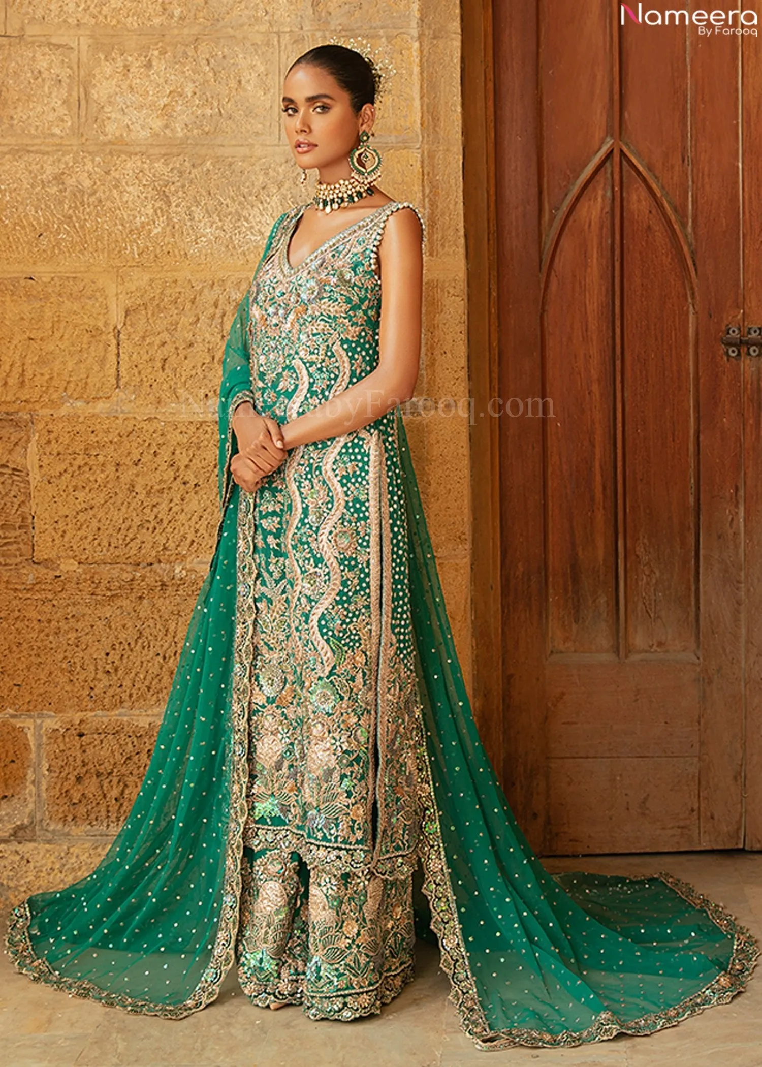 Designer Bridal Pakistani Bottle Green Lehenga #BN970