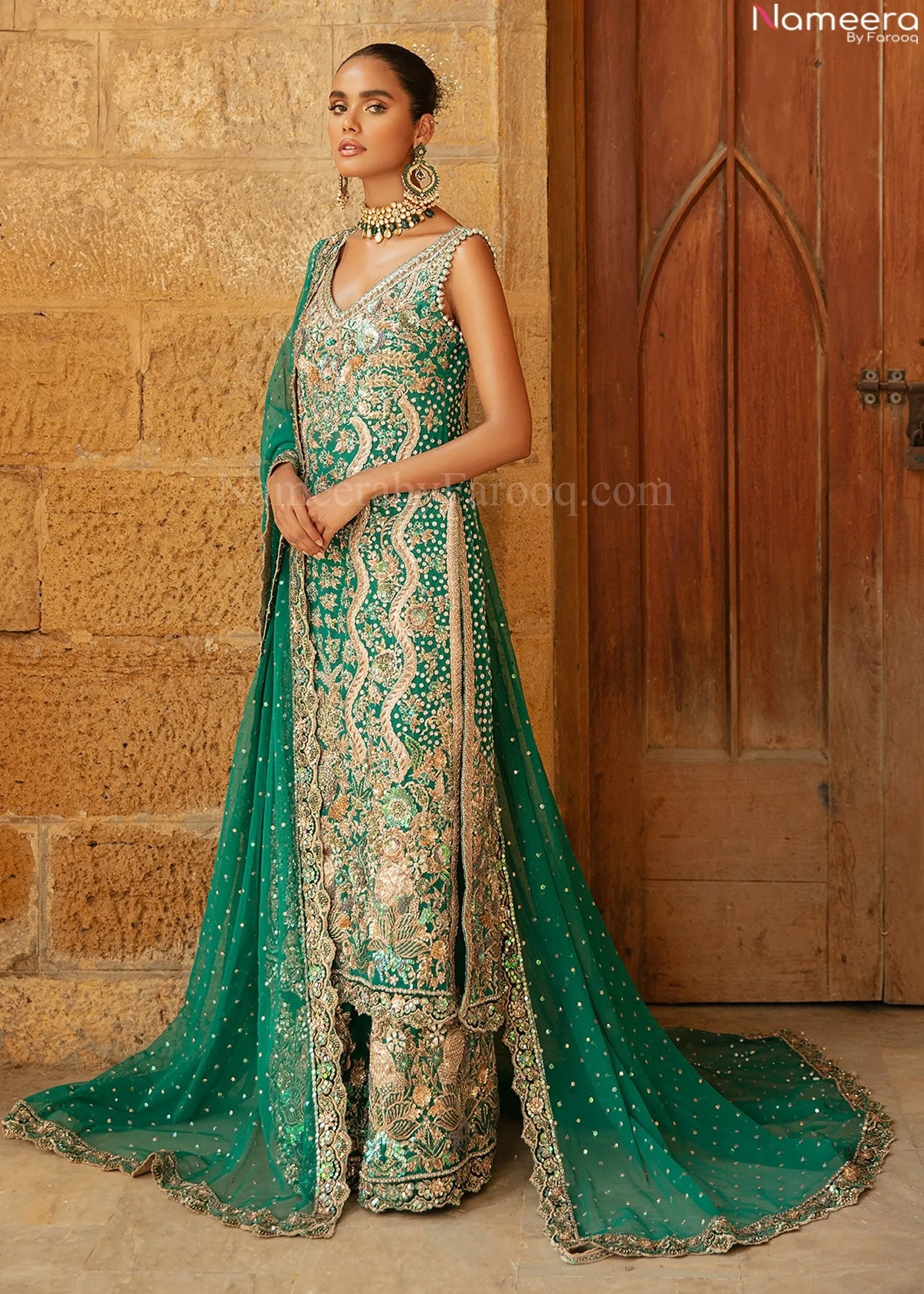 Designer Bridal Pakistani Bottle Green Lehenga #BN970