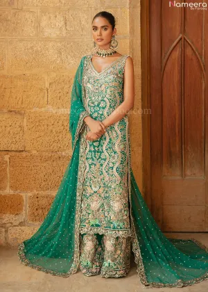 Designer Bridal Pakistani Bottle Green Lehenga #BN970