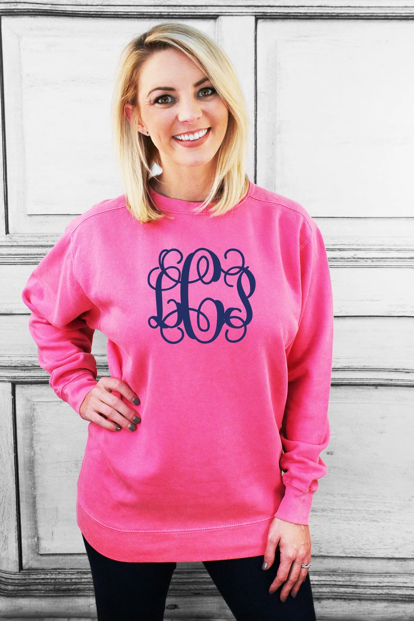 DISCONTINUED DESIGN - Large Monogram Comfort Colors Adult Crew-Neck Sweatshirt *Customizable