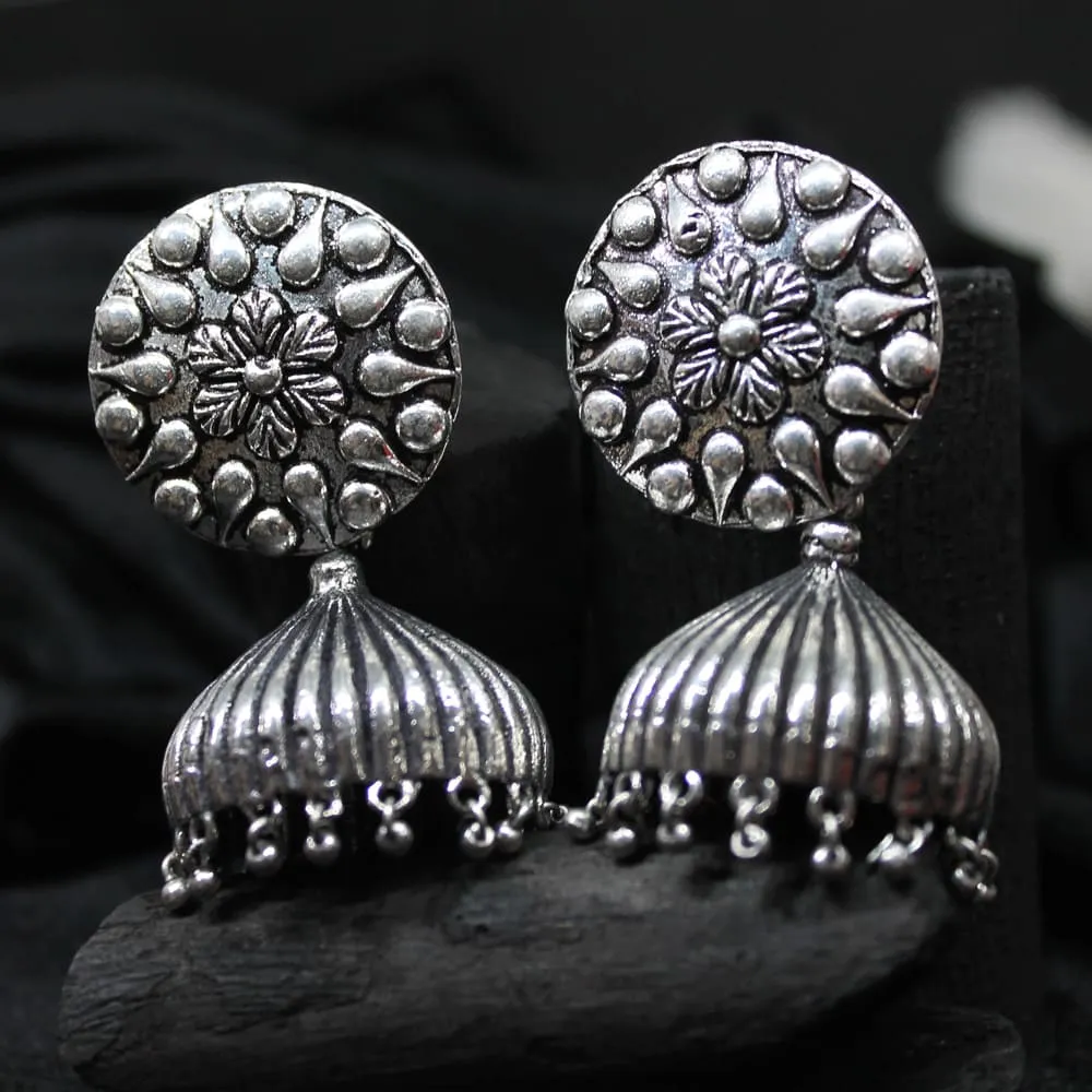 Divyashi Silver Oxidized Dome Jhumkis