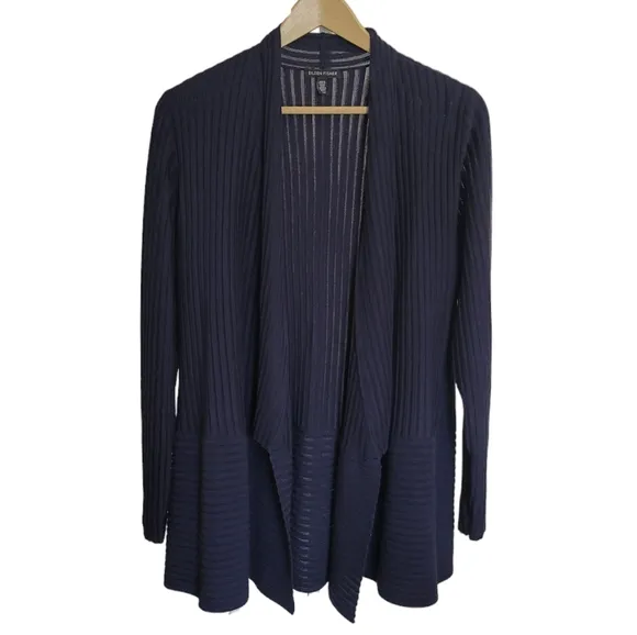 Eileen Fisher Ribbed Merino Wool Long Cardigan in Navy Blue
