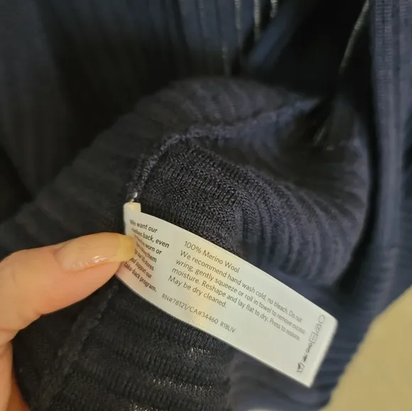 Eileen Fisher Ribbed Merino Wool Long Cardigan in Navy Blue