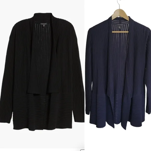 Eileen Fisher Ribbed Merino Wool Long Cardigan in Navy Blue