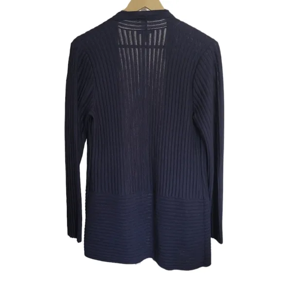 Eileen Fisher Ribbed Merino Wool Long Cardigan in Navy Blue