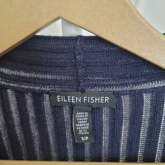 Eileen Fisher Ribbed Merino Wool Long Cardigan in Navy Blue