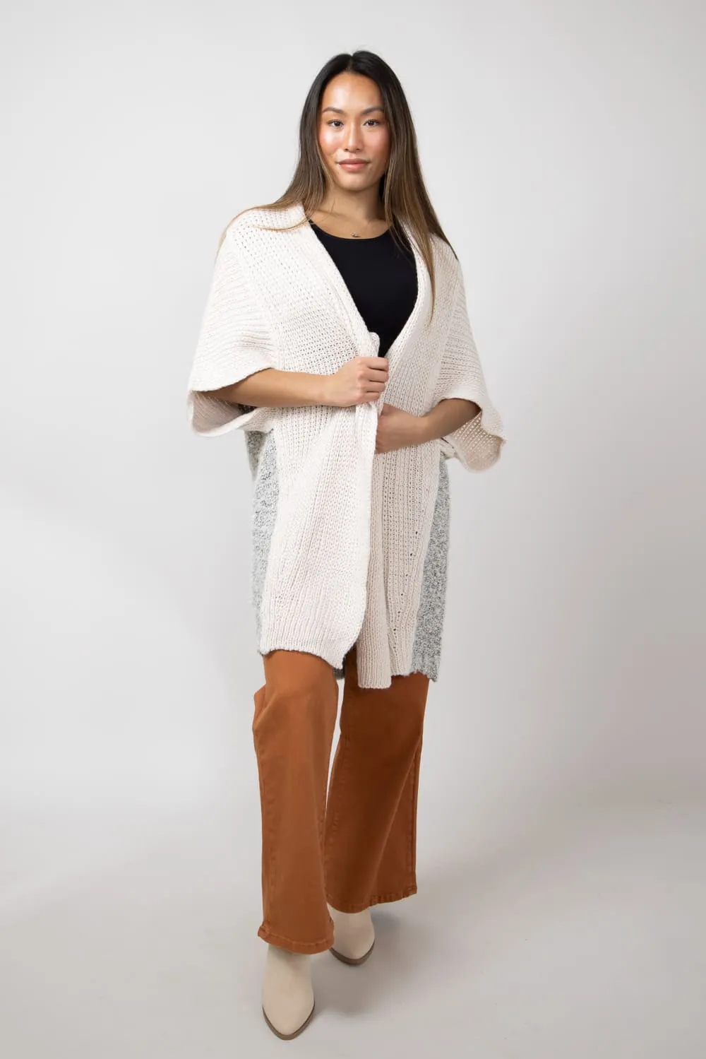 Elan Contrast Cardigan for Women in Off White | SW10950-A-WHT