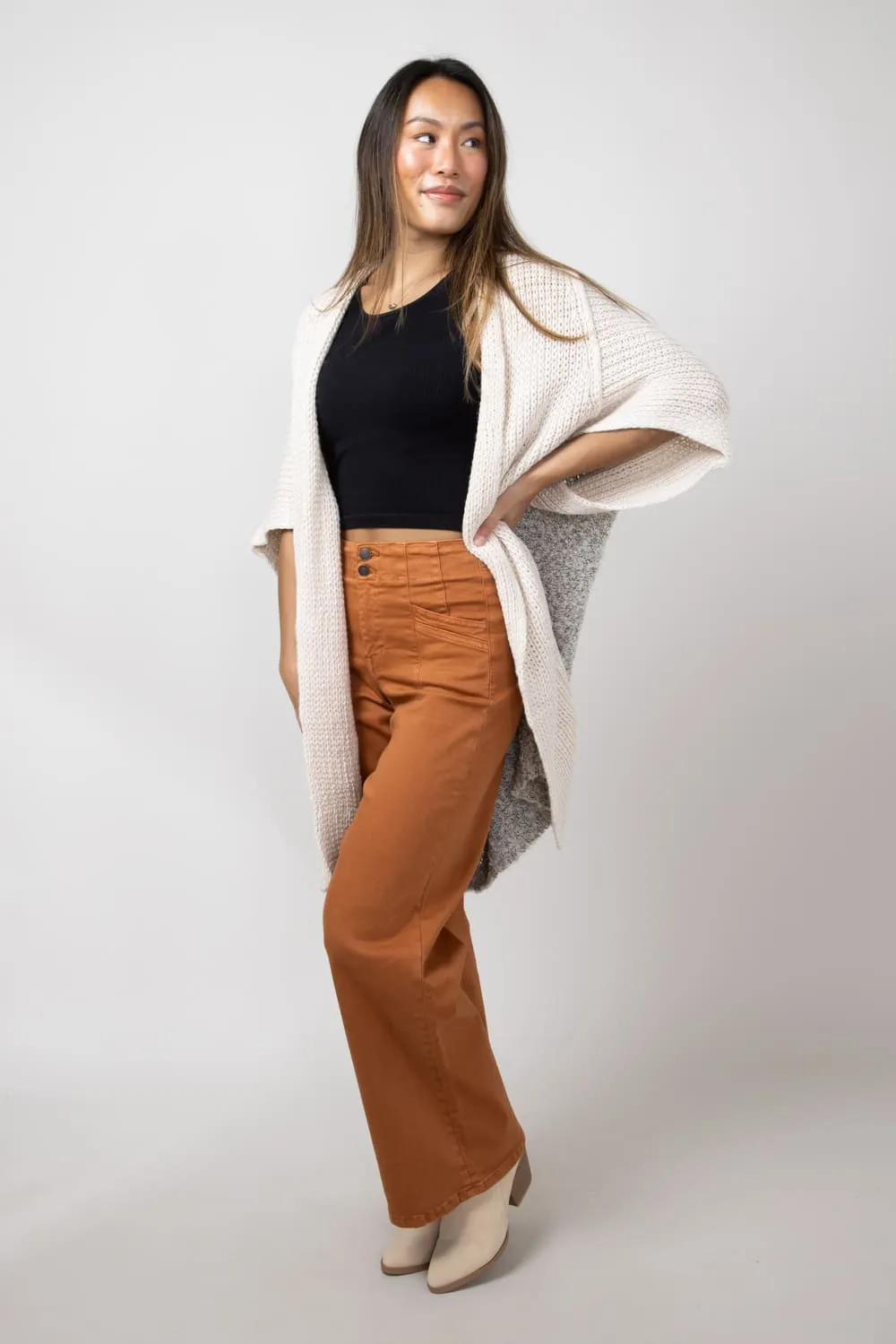 Elan Contrast Cardigan for Women in Off White | SW10950-A-WHT