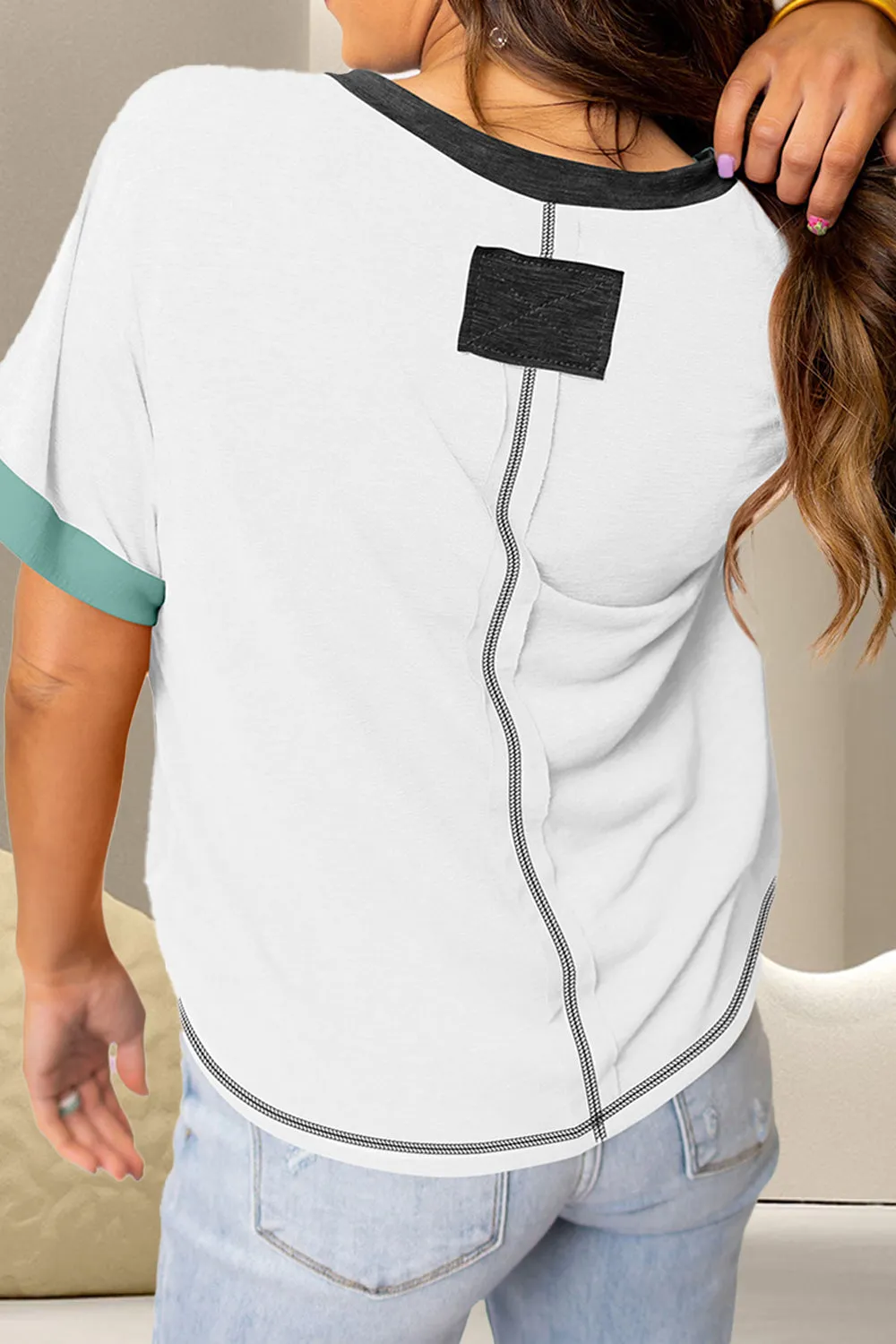 Elyne Color Block V-Neck Short Sleeve T-Shirt