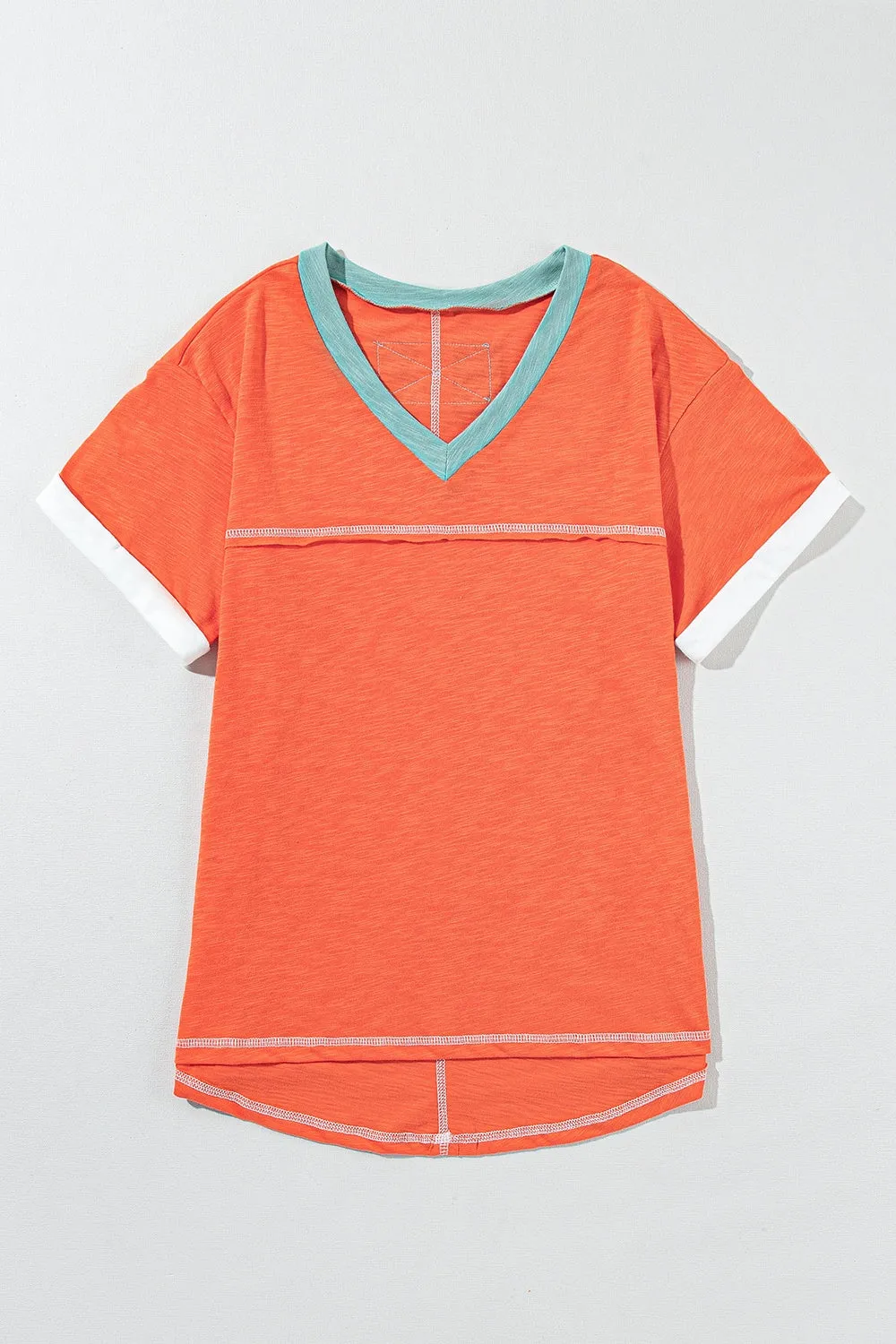 Elyne Color Block V-Neck Short Sleeve T-Shirt