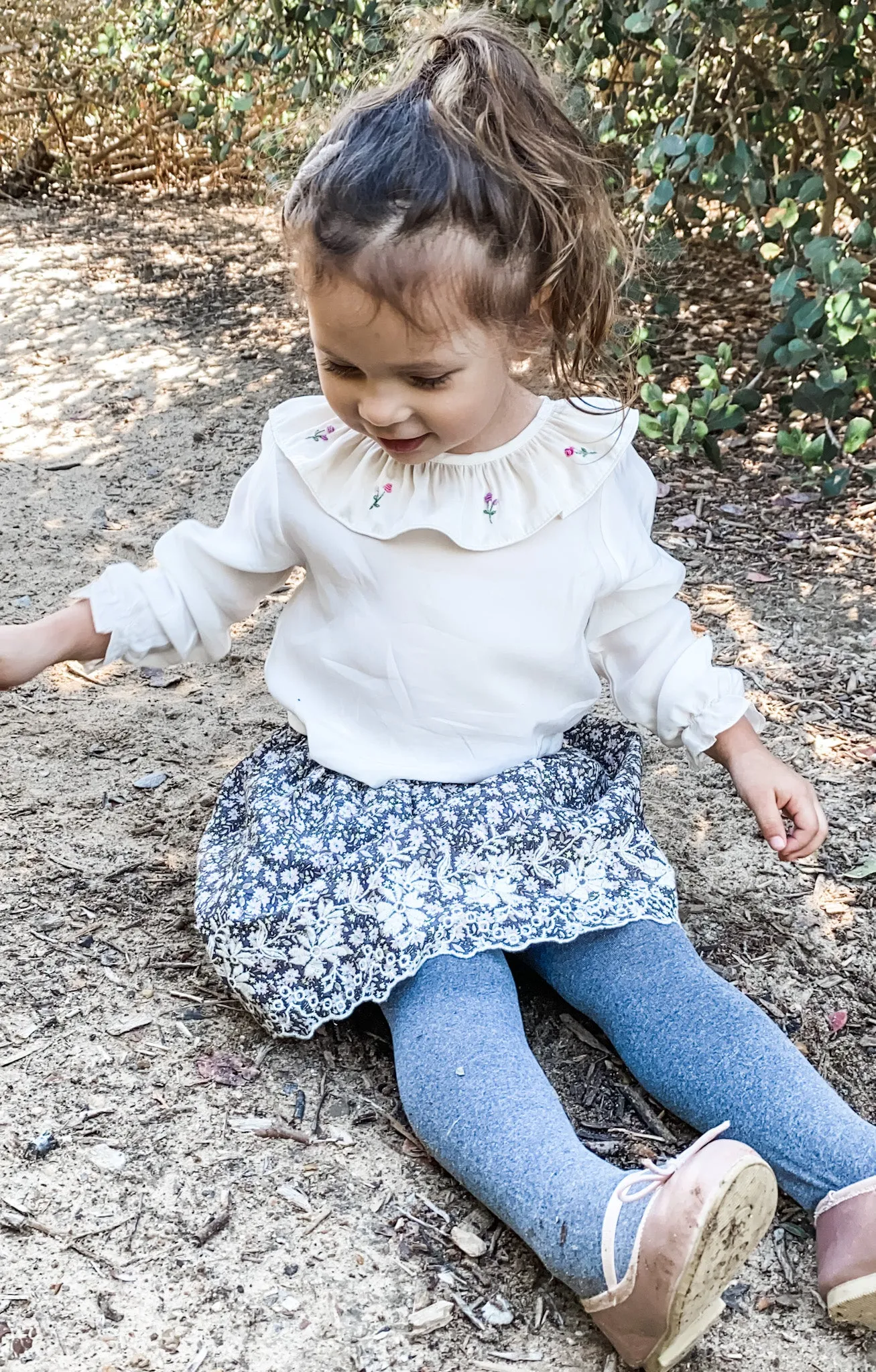 Embroidered Skirt, Bark Floral
