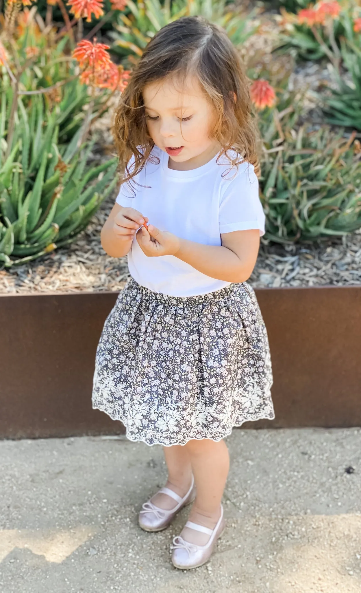 Embroidered Skirt, Bark Floral