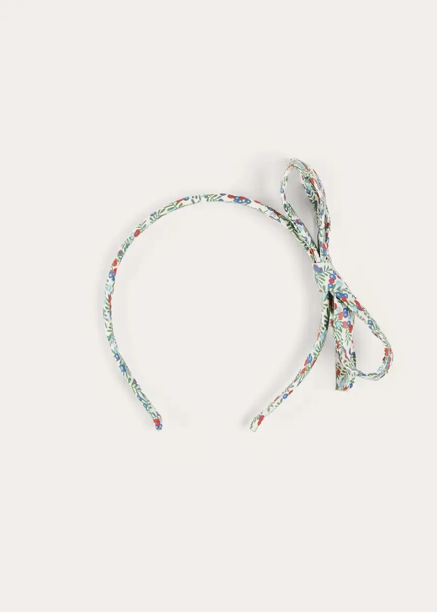 Evelyn Floral Thin Bow Hairband in Red