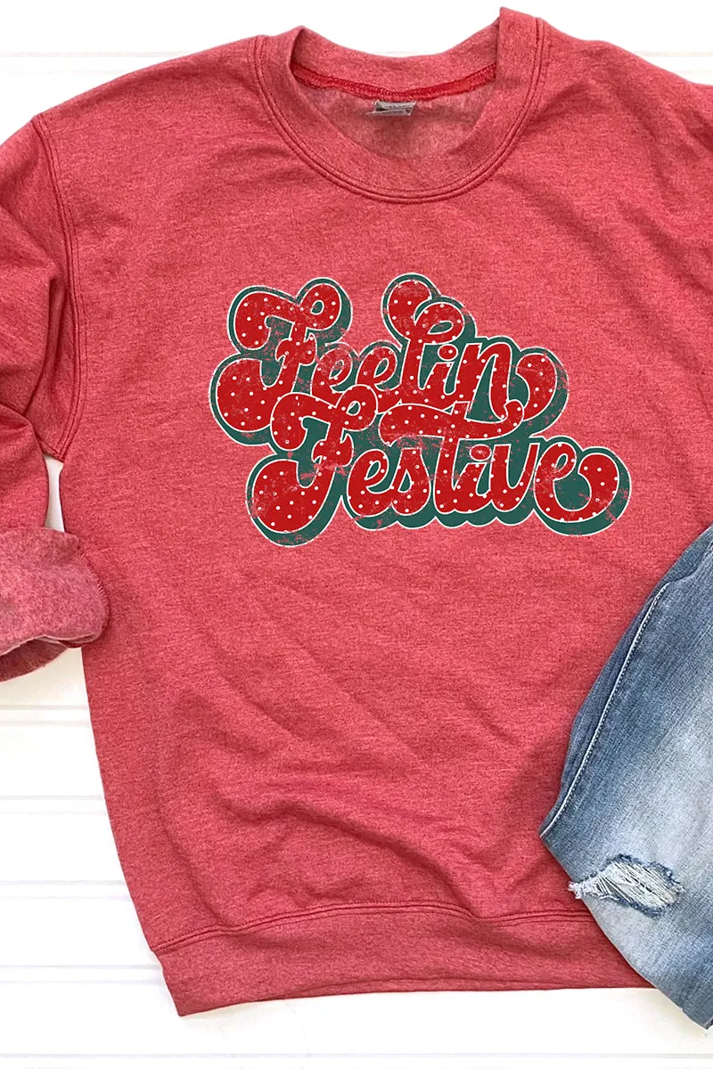 Feelin' Festive Groovy Distressed Unisex NuBlend Crew Sweatshirt