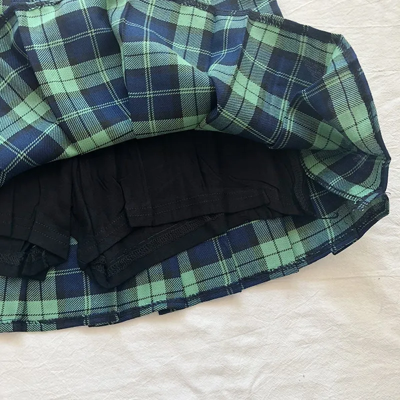 [@ferhelders] Retro Purple Gray Green Plaid High Waist Skirt W010428