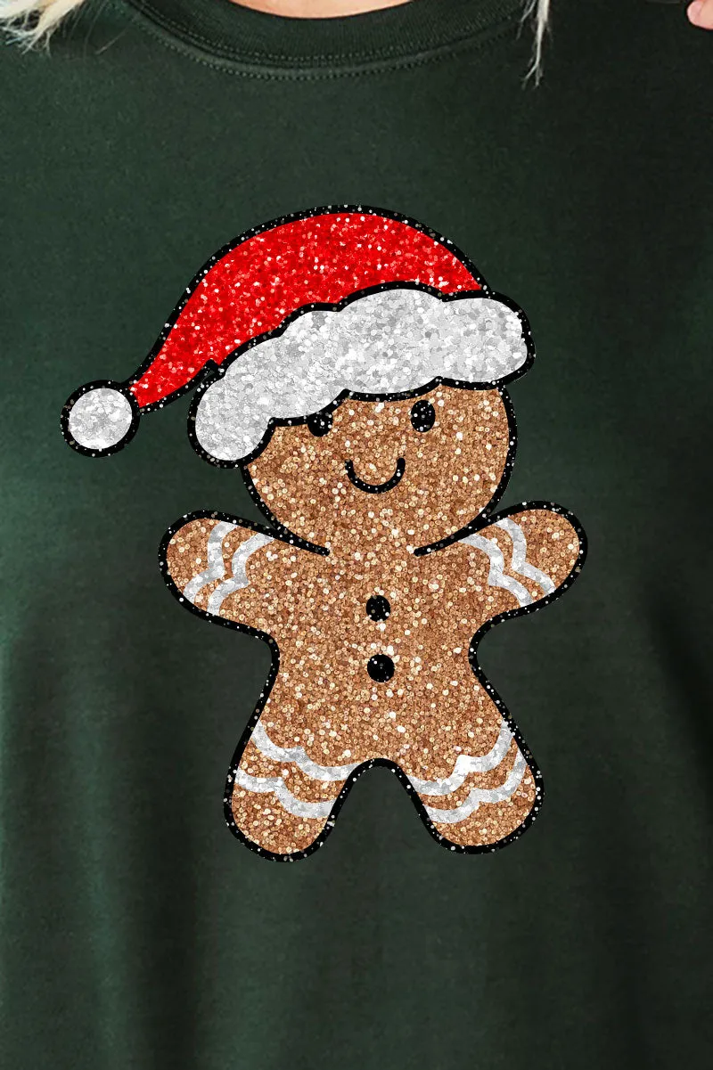 Festive Gingerbread Man Faux Sequin Transfer Unisex NuBlend Crew Sweatshirt