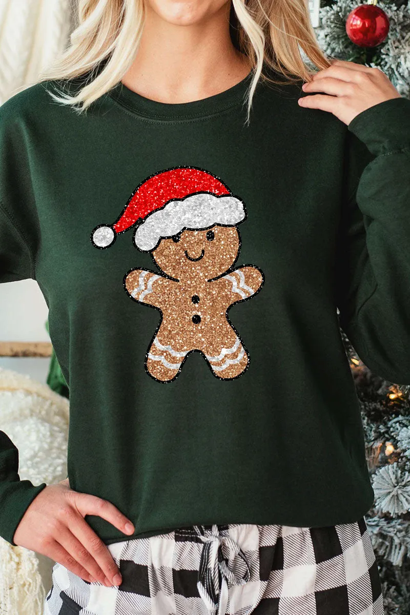 Festive Gingerbread Man Faux Sequin Transfer Unisex NuBlend Crew Sweatshirt