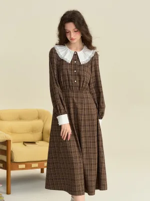 【Final Sale】Jessica Retro Round Neck Plaid Dress