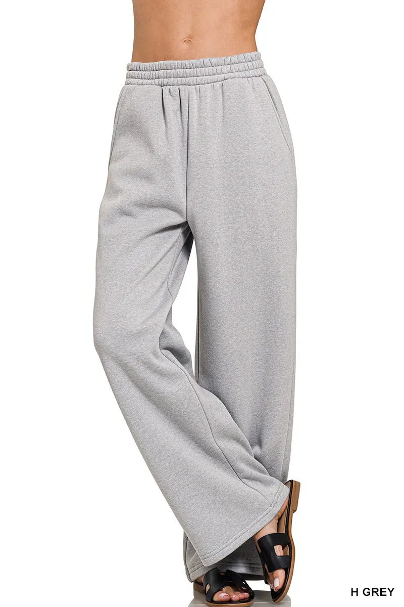 FLEECE WIDE LEG DRAWSTRING FLEECE PANTS