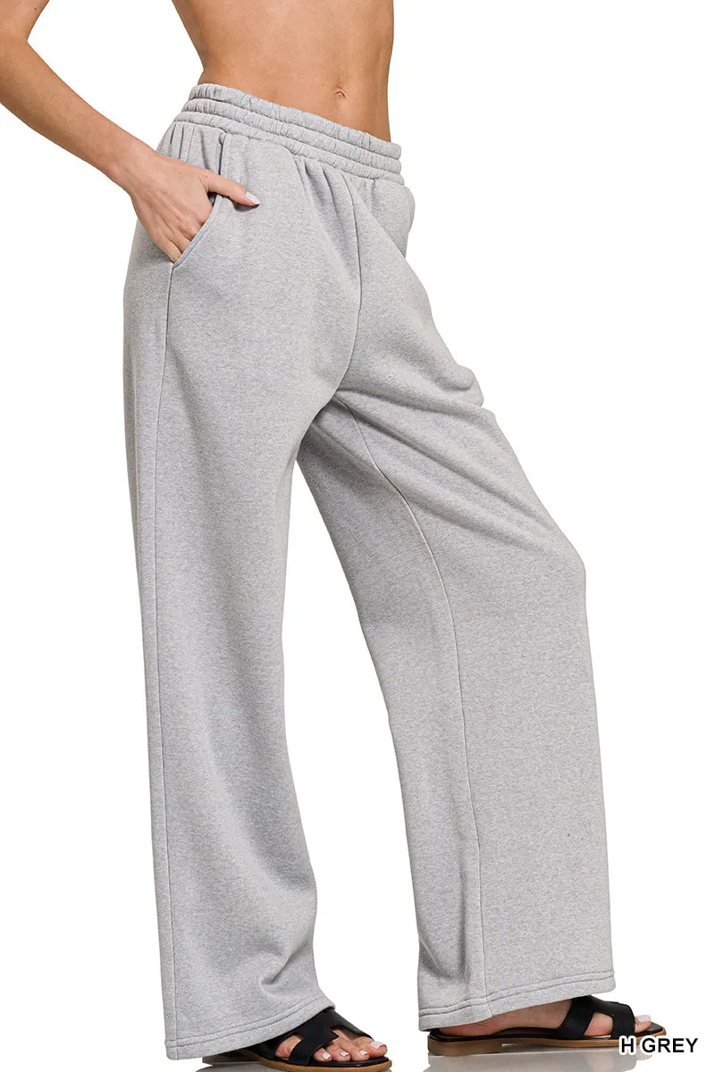 FLEECE WIDE LEG DRAWSTRING FLEECE PANTS