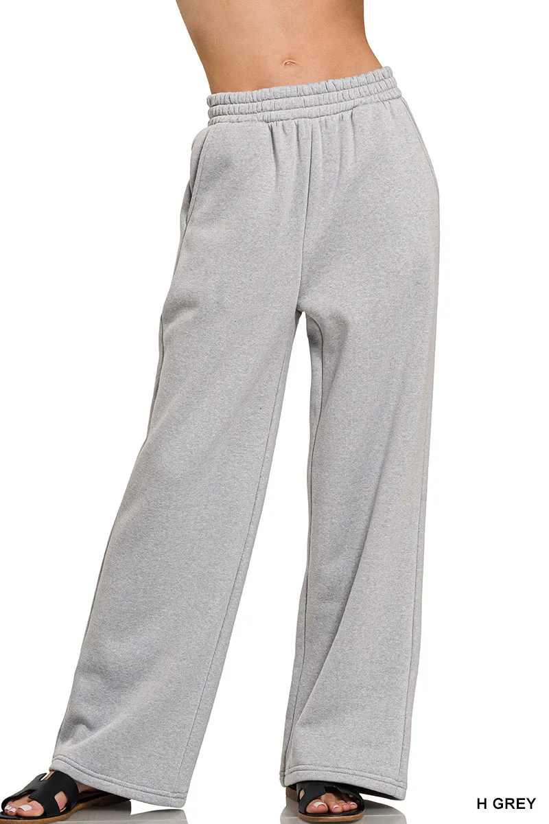 FLEECE WIDE LEG DRAWSTRING FLEECE PANTS