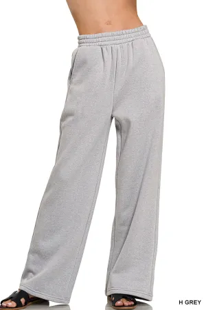 FLEECE WIDE LEG DRAWSTRING FLEECE PANTS